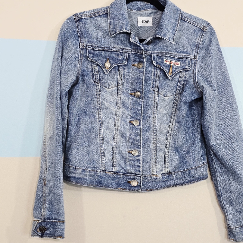 Hudson Classic Blue Distressed Cropped Jean Jacket - Picture 4 of 9